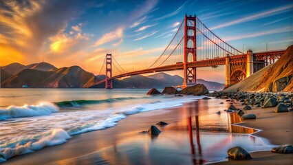 Fototapeta premium Golden Gate Bridge Sunset Coastal Landscape