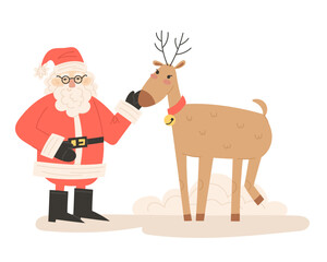 Santa Claus petting Christmas reindeer
