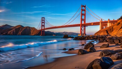 Fototapeta premium Golden Gate Bridge Sunset Coastal Landscape