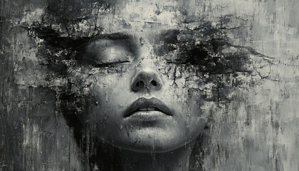 Abstract Portrait of Depression, Emotions Art Wallpaper  Mental Health Background design