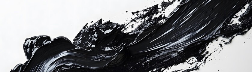Abstract Black Paint Swirl on White Background