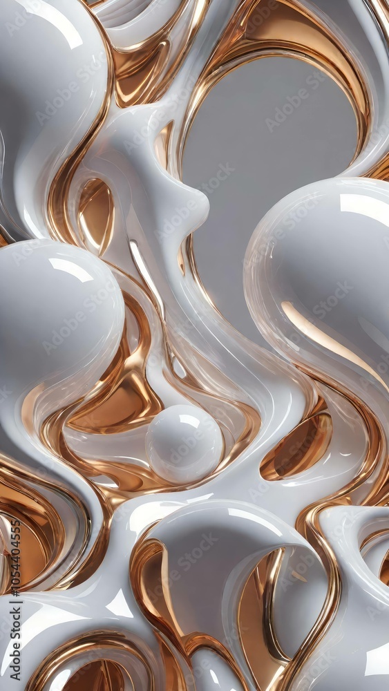 Poster white and gold, bronze color tone metallic 3d wavy lines abstract background.