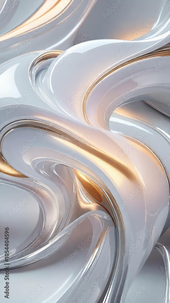Poster white and gold, bronze color tone metallic 3d wavy lines abstract background.