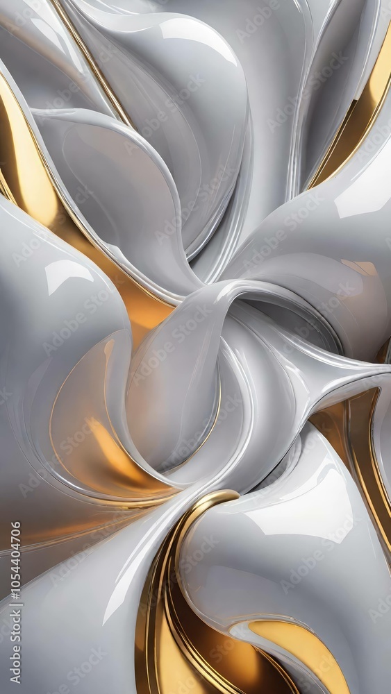 Poster white and gold, bronze color tone metallic 3d wavy lines abstract background.