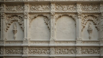 Obraz premium Ornate white stucco wall with carvings