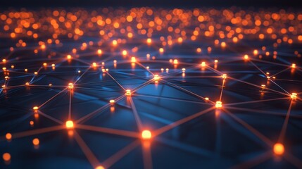 A visually captivating network of glowing nodes and connecting lines on a digital plane, symbolizing modern digital connectivity and neural data processing.