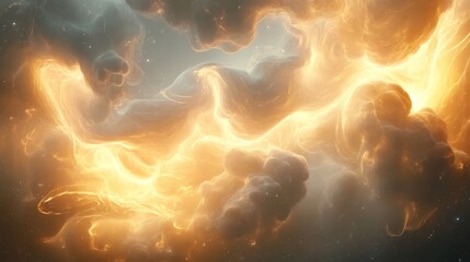 Luminous and swirling clouds in this image evoke celestial atmospheres and cosmic wonders, ideal for works exploring fantasy and ethereal sky transformations.
