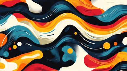 An abstract composition featuring flowing lines and vibrant shapes in a colorful palette, creating a visually stimulating, energetic modern art design.