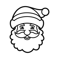 Classic Santa Claus Face Outline,Christmas Santa Claus Face Drawing,Black and White Santa Claus Illustration