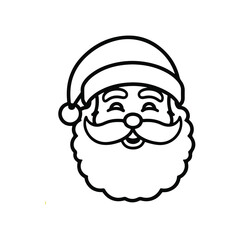 Classic Santa Claus Face Outline,Christmas Santa Claus Face Drawing,Black and White Santa Claus Illustration