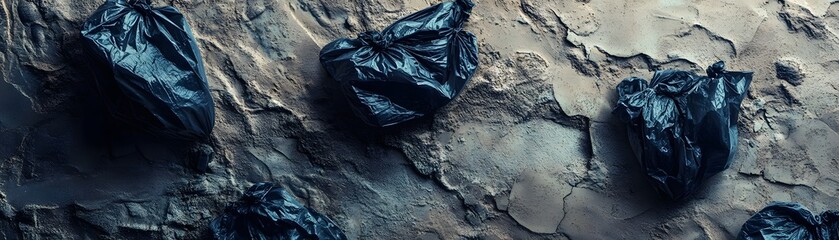 Obraz premium Black Plastic Bags Scattered on a Textured Surface