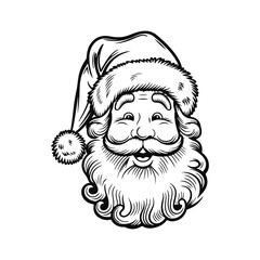 Classic Santa Claus Face Outline,Christmas Santa Claus Face Drawing,Black and White Santa Claus Illustration