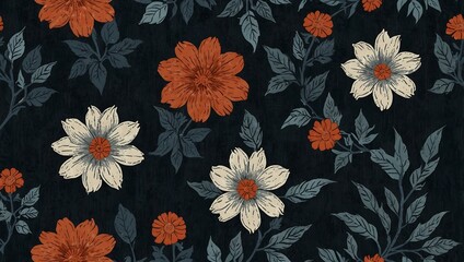 Seamless denim pattern with a floral overlay for trendy streetwear.