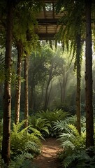 Serene woodland featuring delicate paper ferns in a dreamy canopy.