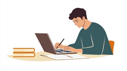 AI in Writing Assistance Linear minimalistic illustration.