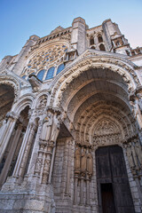 Architectural detail of the exterior of Chartres cathedral in France