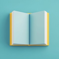 An open book with blank pages on a blue background.