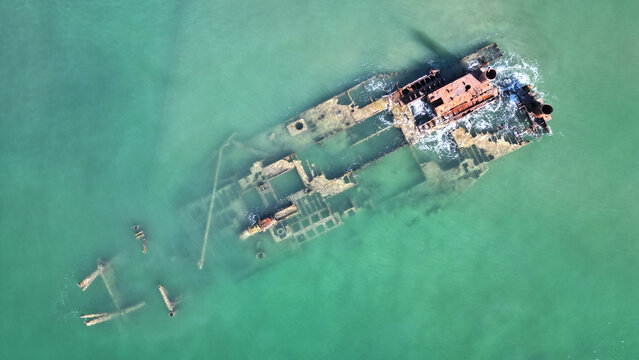 shipwreck Epanomi in the sea, Greece, Europe