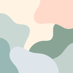 Illustration with smooth organic shapes in soft pastel shades of blue and green. Abstract forms intertwine, creating a sense of nature and harmony.