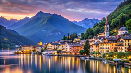 Charming Italian Village Nestled in Mountains at Sunset