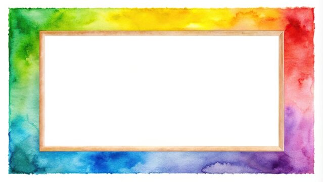 watercolor frame border with rainbow colors on white background