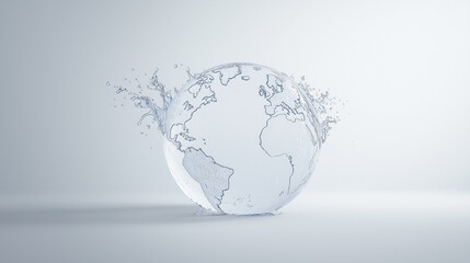Clear water globe splash symbolizing clean water, environmental purity, earth conservation, freshness, global sustainability, nature, resources, and water preservation awareness.