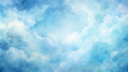 Obraz premium Watercolor clouds background with fluffy spread out clouds reflected in pale blue hues