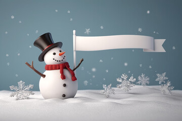 Cute snowman wish merry christmas in snowy winter
