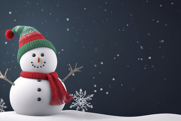 Fototapeta premium Cute snowman wish merry christmas in snowy winter