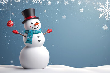 Cute snowman wish merry christmas in snowy winter
