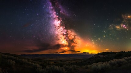 Fireworks illuminate the night sky, their vibrant colors contrasting with the soft glow of a distant galaxy.