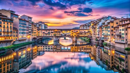 Naklejka premium Sunset Reflections Over Ponte Vecchio in Florence