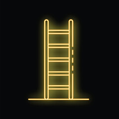 Yellow glowing neon line wooden ladder icon isolated on black background. Vector illustration
