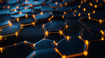 Obraz premium Abstract digital hexagon mesh with a smooth metallic finish and glowing edges