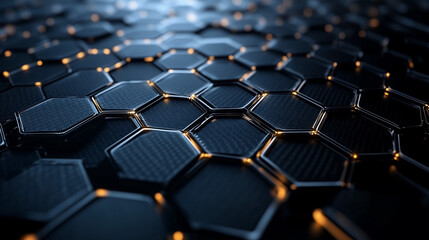 Obraz premium Abstract digital hexagon mesh with a smooth metallic finish and glowing edges