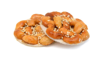 Honey bars with peanuts, sesame and sunflower seeds isolated