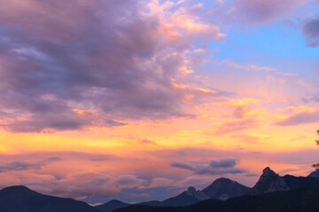 bright sunset from the top of a mountain in picos de europa national park in spain