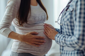 Close-up of pregnant woman receiving support during baby preparation in a bright, cozy environment
