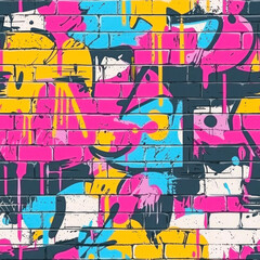 Vertical Abstract bright graffiti pattern. With bricks, paint drips, words in graffiti style.