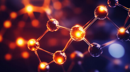 Complex molecular structure with glowing nodes and connections, symbolising scientific research and innovation.