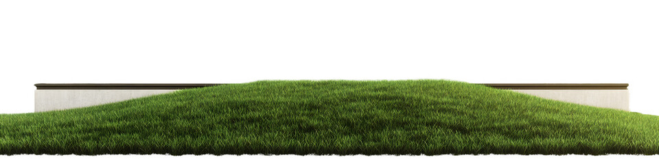 Fototapeta premium Architectural and landscape concept. Green grass field isolated on transparent background. 3d rendering . PNG format