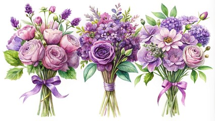 Fototapeta premium Watercolor floral arrangements on white background