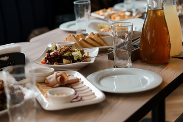 A Colorful Feast: Gourmet Dishes on a Restaurant Table