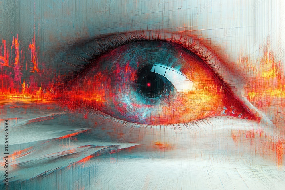 Poster a single eye with intricate digital detailing