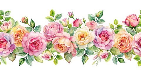 Watercolor floral border featuring English roses