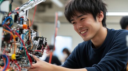 イノベーションと技術教育のためのロボット開発に取り組む若手エンジニア