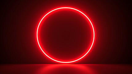 Glowing red neon circle on black background representing futuristic design, modern technology, illumination, minimalistic style, energy, vibrant red light, nightlife concept, and visual effects.