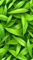 Fototapeta premium A captivating aerial view of detailed green rice leaves with droplets, evoking a lush, vibrant agricultural landscape in bright daylight