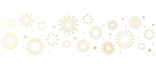 Gold fireworks border, holiday banner, celebration divider