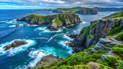 Coastal Cliffs and Ocean Waves Crashing